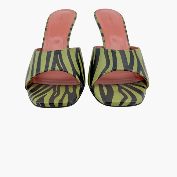 Amina Muaddi Lupita Green Zebra Mule Slide Sandals Heels Size 37.5 US 7.5 Women - Picture 7 of 15